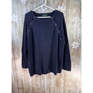 Lauren Ralph Lauren Womens Sweater Sz XL Navy Blue Knit Button Shoulder Pullover